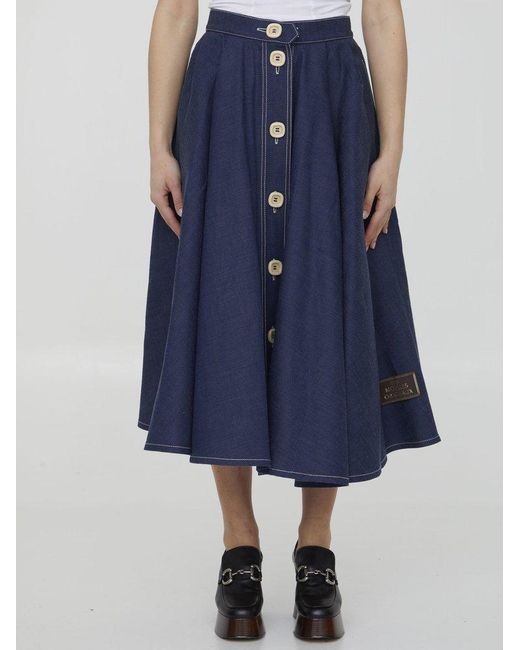 Gucci Blue Denim Pleated Skirt