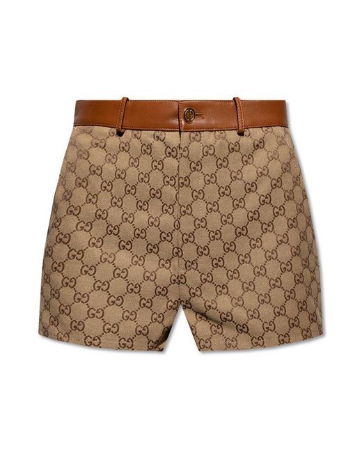 Gucci Brown GG Leather Trim Shorts