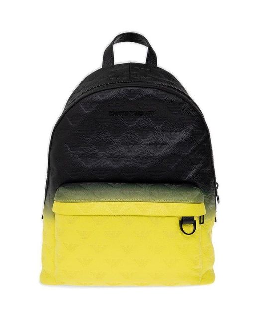 Emporio Armani Yellow Leather Backpack With Embossed Pattern for men