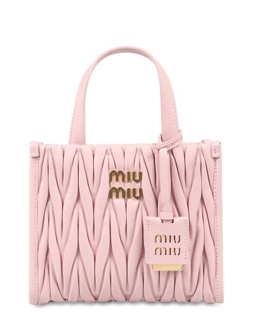 Miu Miu Pink Matelassé Logo-lettering Mini Tote Bag