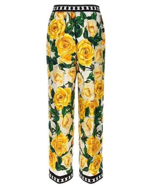 Dolce & Gabbana Yellow Rose Printed Pyjama Bottoms