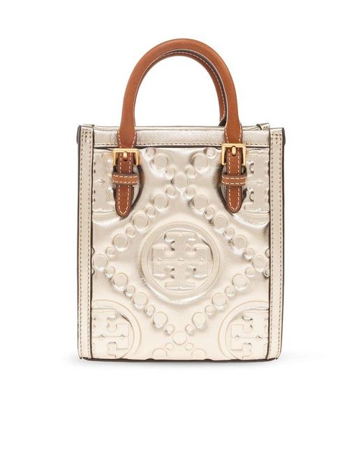 Tory Burch T Monogram Embossed Mini Tote Bag in Natural Lyst