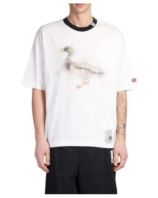 Maison Mihara Yasuhiro White Duck-Printed Crewneck T-Shirt for men
