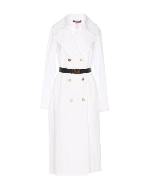Max Mara Studio White Double-breasted Belted Coat
