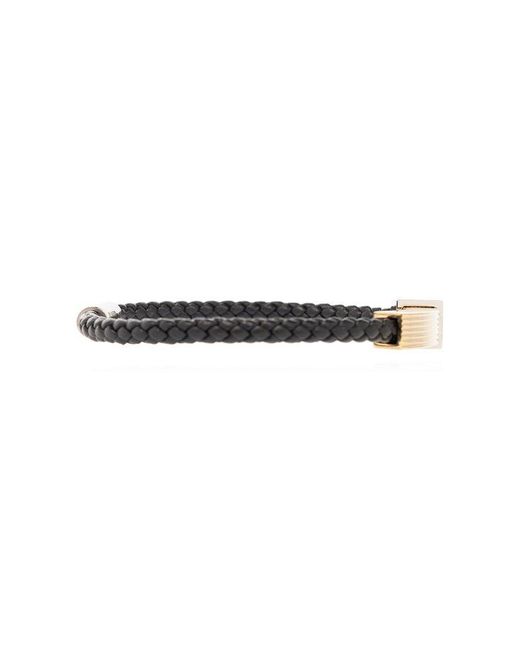 Ferragamo Black Logo-engraved Open-cuff Braided Bracelet for men