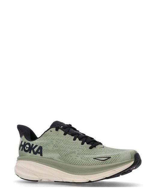 Hoka One One Green Clifton 9 Lace-Up Sneakers for men