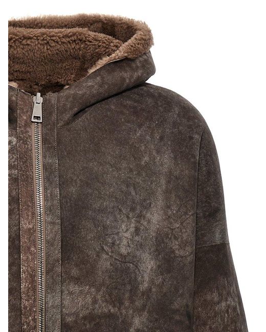 Giorgio Brato Gray Hooded Zipped Reversible Coat for men