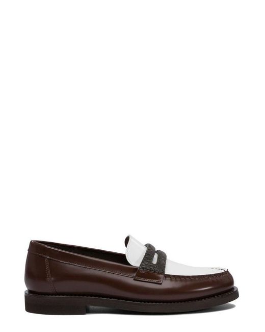 Brunello Cucinelli Brown Precious Clamp Minimal Penny Loafers