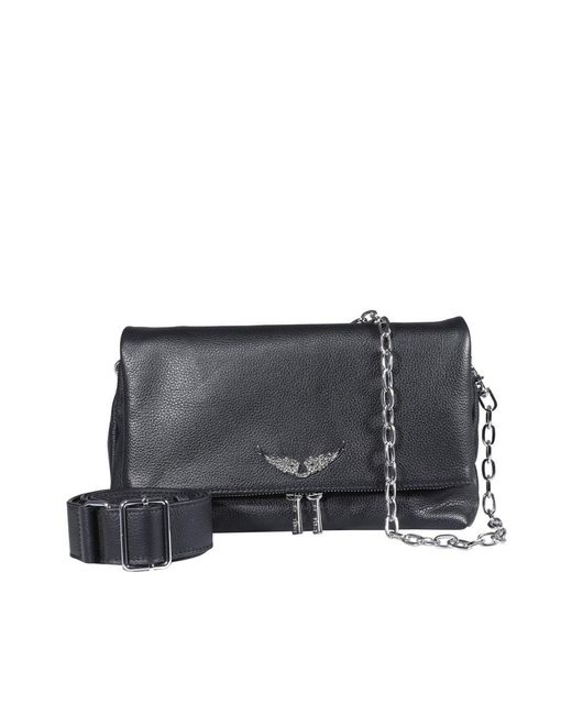 Zadig & Voltaire Leather Logo Plaque Foldover Crossbody Bag in Black | Lyst