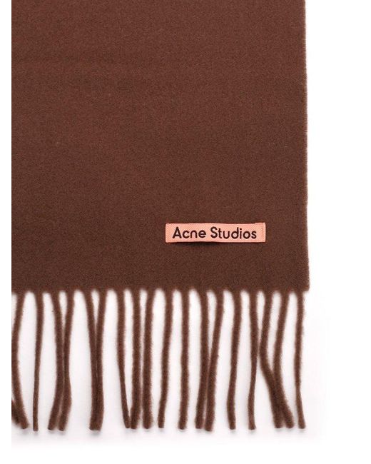 Acne Brown Logo Patch Fringed-edge Scarf
