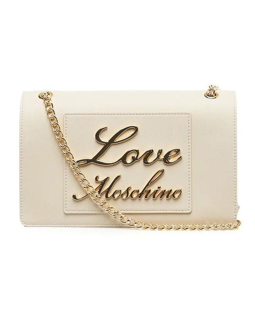 Moschino Natural Logo Lettering Chain Linked Shoulder Bag