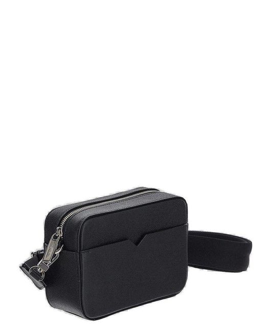 Valextra Black V-line Reporter Zipped Mini Messenger Bag for men