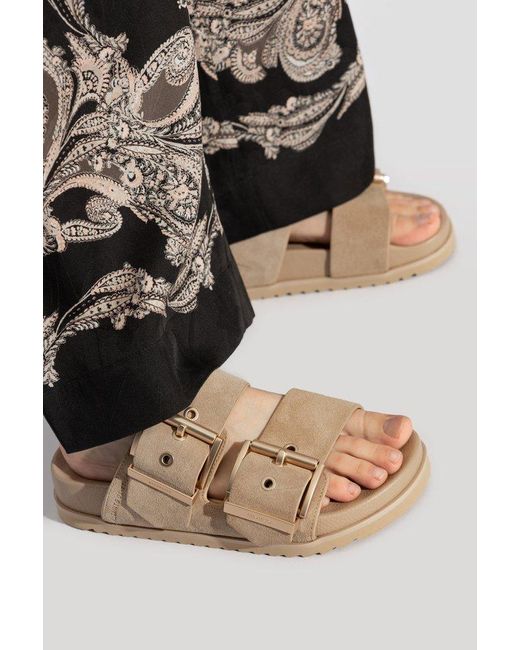 AllSaints Brown Double Buckle Slide Sandals