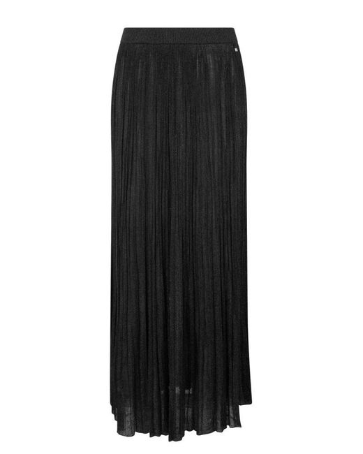 Herno Black Viscose Lurex Plissé Skirt