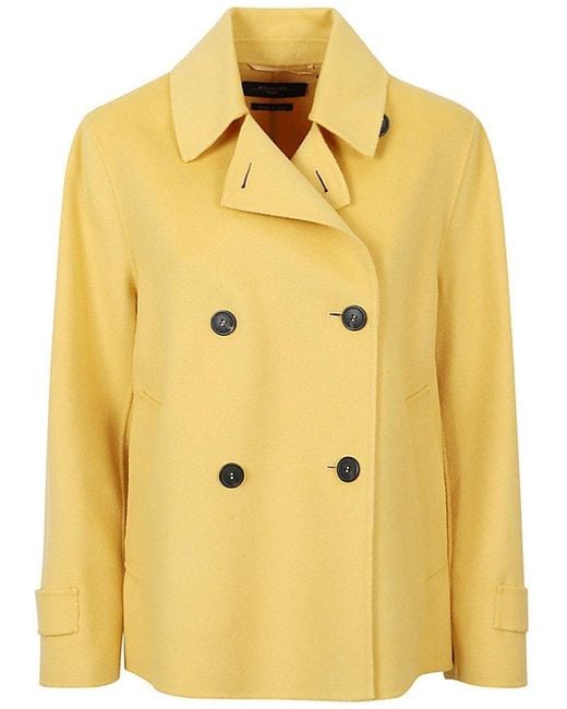 Weekend by Maxmara Yellow Double-breasted Short Pea Coat