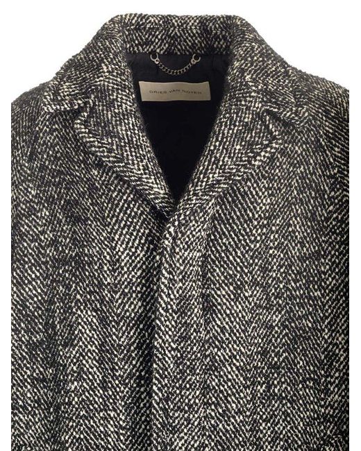 Dries Van Noten Long Herringbone Ridley Coat in Gray for Men | Lyst