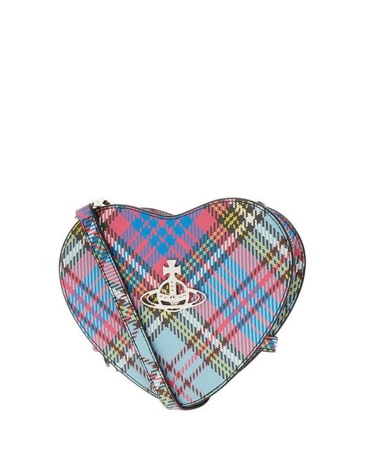 Vivienne Westwood Blue Louise Heart Orb Plaque Checked Shoulder Bag