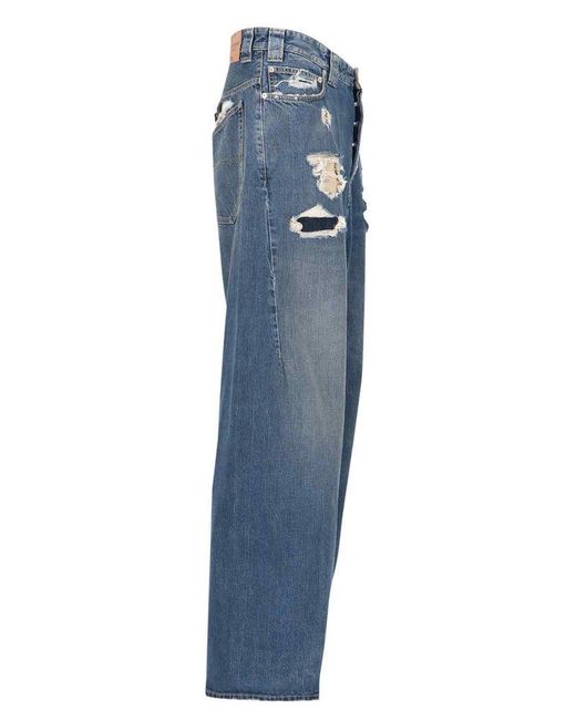 Balenciaga Blue Distressed Baggy Jeans for men