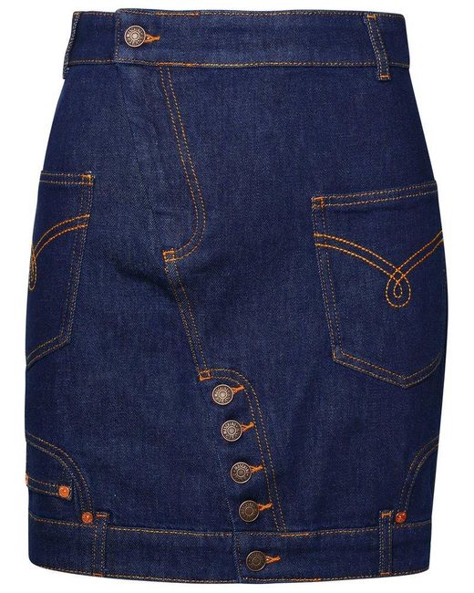 Moschino Blue Jeans Logo Patch Denim Mini Skirt