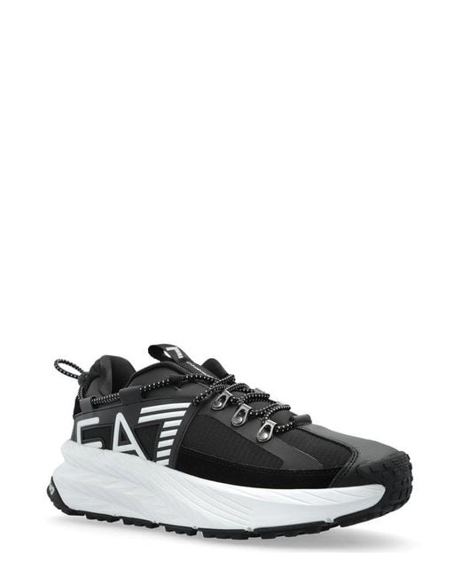 EA7 Black Round Toe Lace-Up Sneakers for men