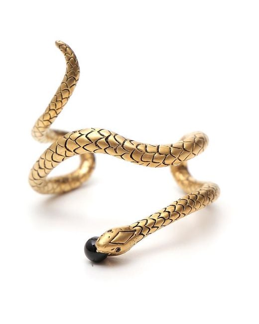 Saint Laurent Metallic Brass Snake Bracelet
