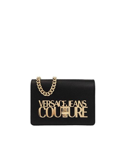 Versace Jeans Black Logo-plaque Chain-linked Crossbody Bag