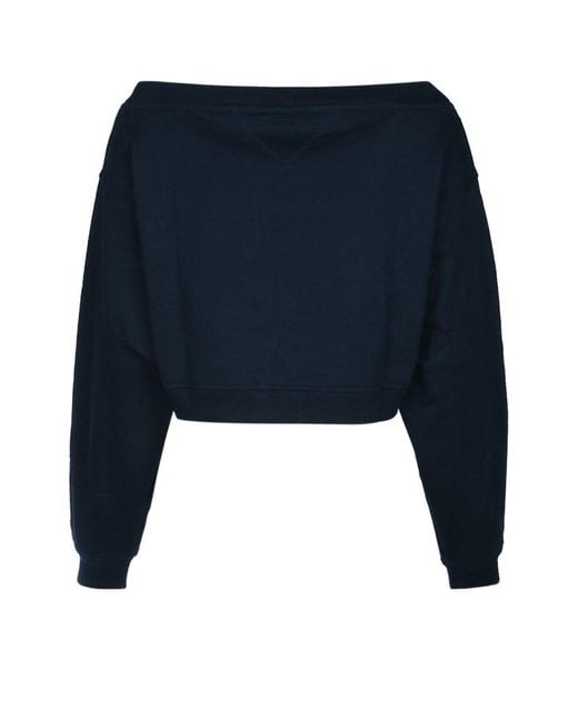 Tommy Hilfiger Blue Off-shoulder Cropped Sweatshirt