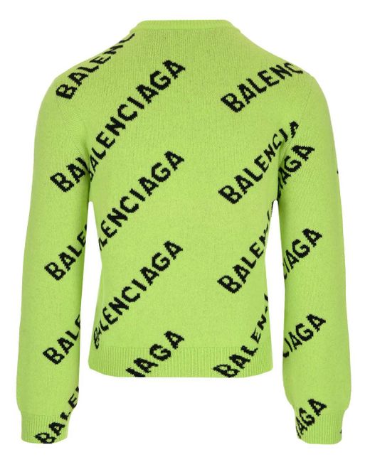 Balenciaga Wool All Over Logo Sweater in Green for Men - Lyst