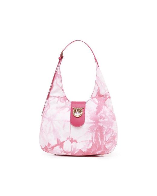 Pinko Pink Abstract Printed Logo Detailed Shoulder Bag
