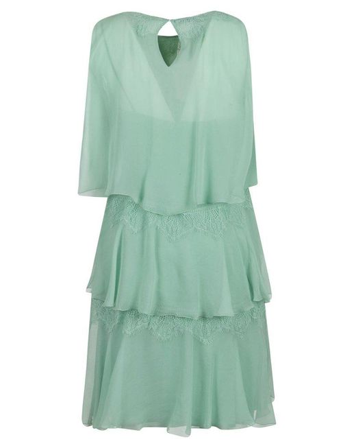 Alberta Ferretti Green Tiered Sleeveless Dress