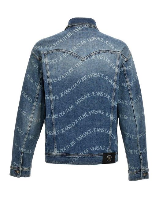 Versace Blue Logo Print Denim Jacket for men