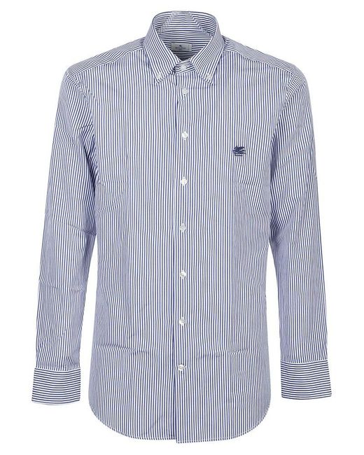 Etro Blue Fuji Botton Down Logo Slim Shirt for men