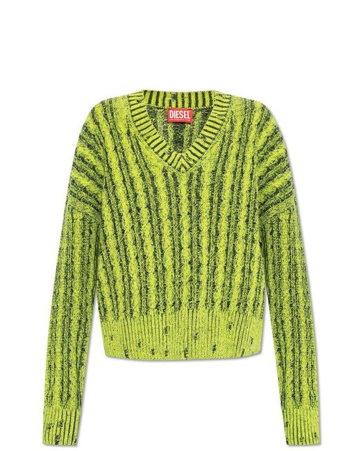 DIESEL Green Chunky Jumper In Two-tone Cotton