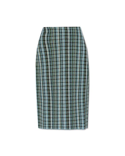 Bottega Veneta Green Check Pattern Pencil Skirt
