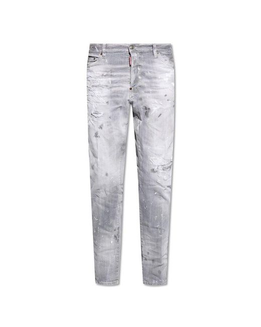DSquared² Gray Distressed Straight-leg Jeans for men