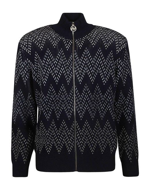 Missoni Blue Chevron-Pattern Zip-Up Knitted Cardigan for men