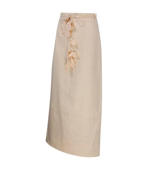Zimmermann Natural Floral-detailed Drawstring Midi Skirt