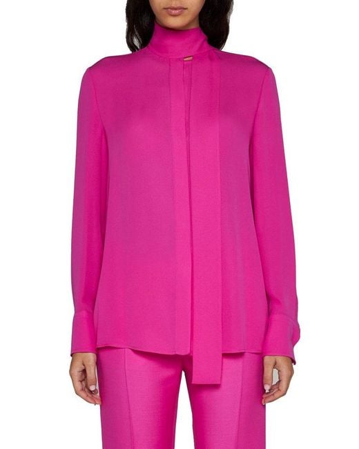 Valentino Pink Bow-detailed Long-sleeved Shirt
