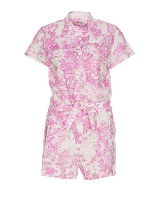 Zadig & Voltaire Pink Cookis Graphic Printed Playsuits
