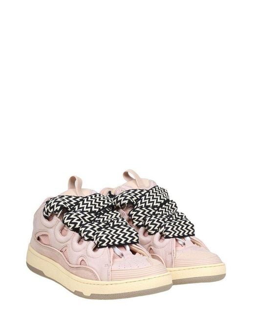 Lanvin Pink Curb Panelled Lace-up Sneakers