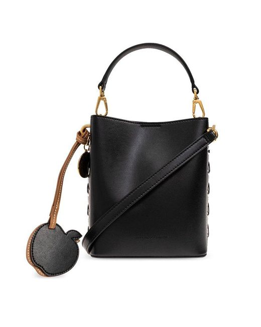 Stella McCartney Black Frayme Logo-Charm Bucket Bag