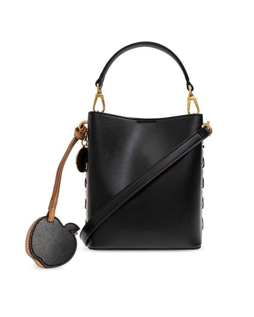 Stella McCartney Black Frayme Logo-charm Bucket Bag