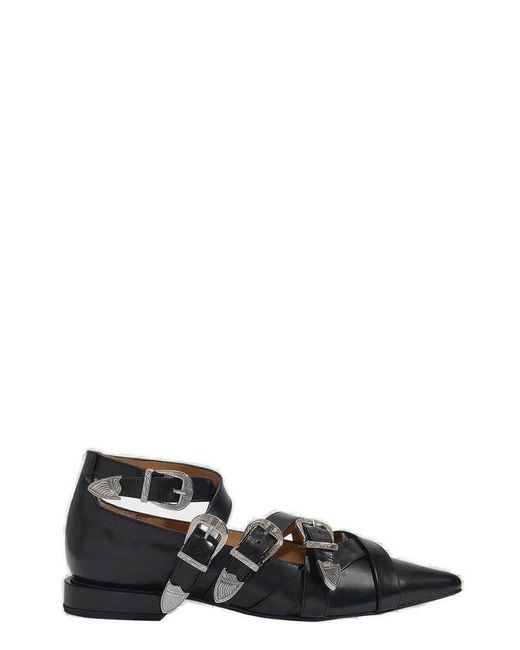 Toga Black Buckled Pointed Toe Loafers