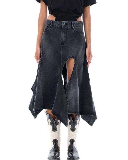 y-project-multi-cut-out-denim-midi-skirt-in-black-blue-lyst-canada