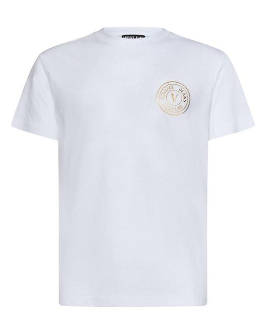 Versace White Logo-printed Crewneck T-shirt for men