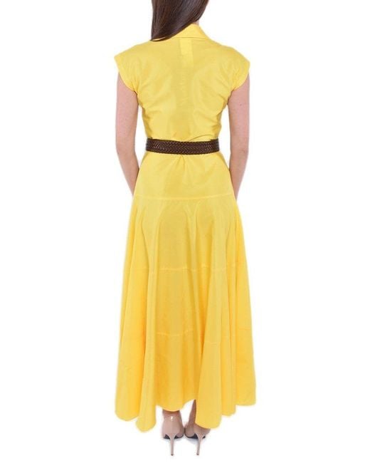 Max Mara Studio Yellow Buttoned Short-sleeved Dress
