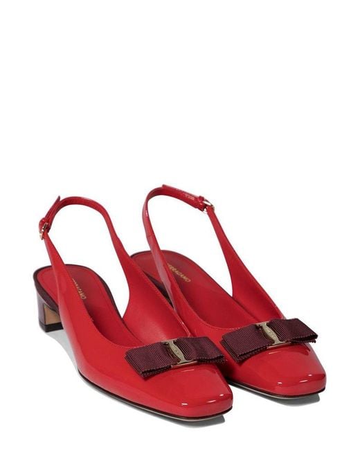 Ferragamo Red Rivada Patent Leather Slingback Flats