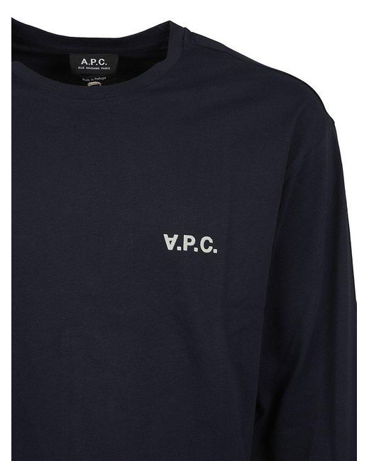 A.P.C. Blue Logo Embroidered Long-sleeved T-shirt for men
