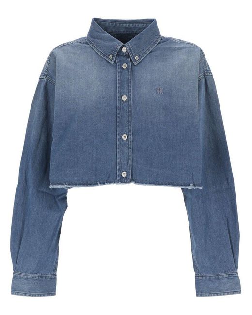 Givenchy Blue 4g Embroidered Denim Cropped Shirt