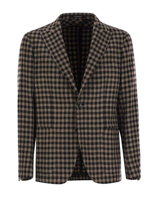Tagliatore Black Single Breasted Houndstooth Blazer for men
